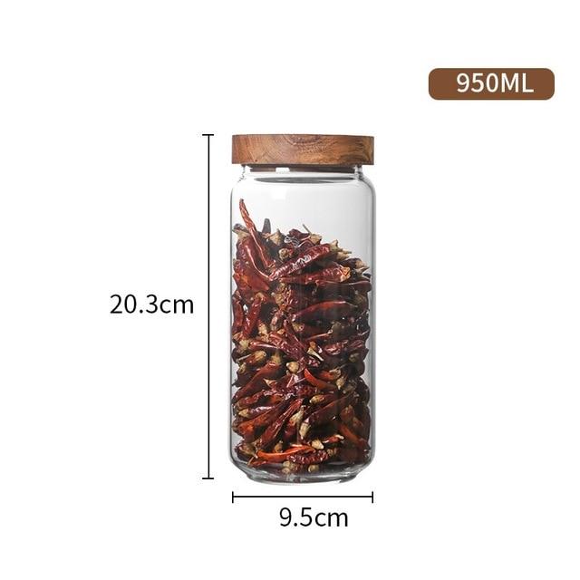 Wood Lid Glass Airtight Canister Kitchen Storage Bottles