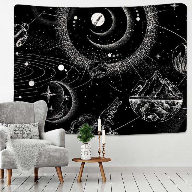 White and Black Astrology Tapestry Wall