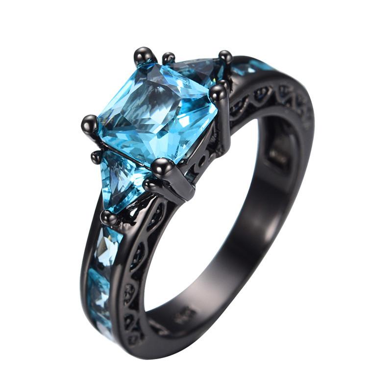Aquamarine Gemstone Ring - 10kt Black Gold Plated - Veooy