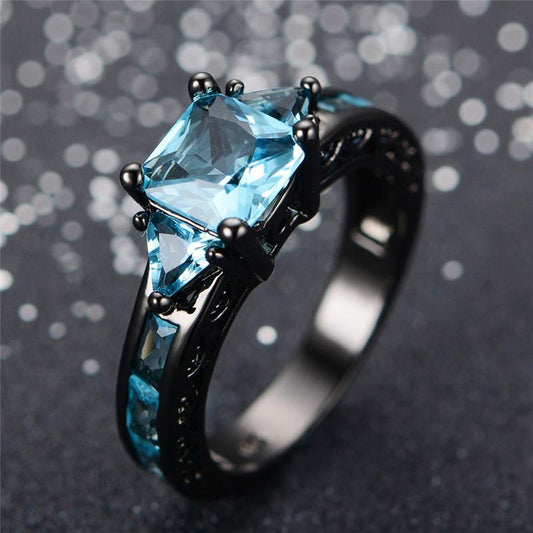 Aquamarine Gemstone Ring - 10kt Black Gold Plated - Veooy