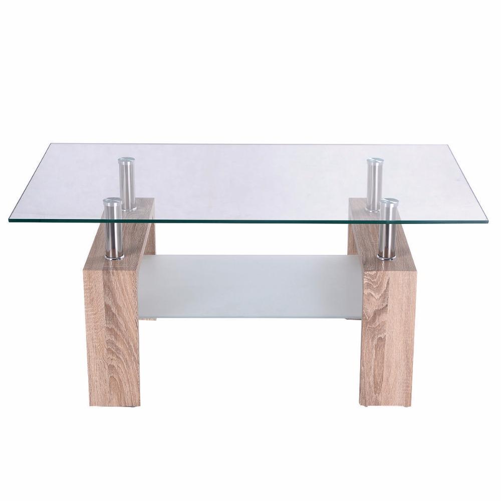 Bertha - Modern Glass Coffee Table with Storage Shelf - Veooy