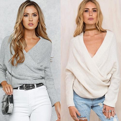 Bria - Deep V-Neck Knitted Sweater - Veooy