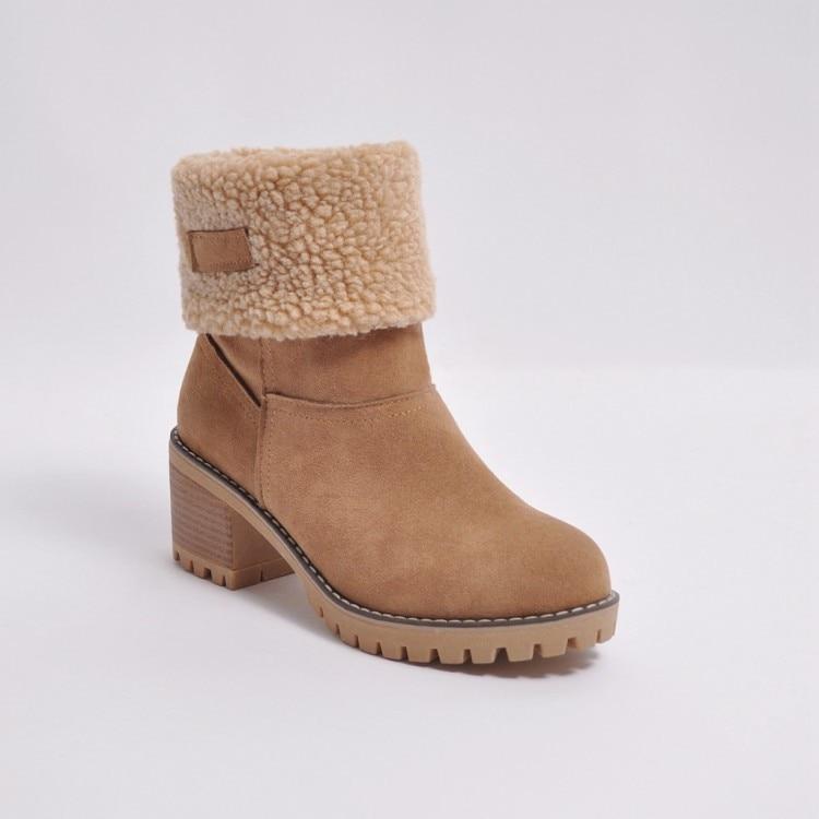 Round Toe Fleece Fold Down Ankle Boots