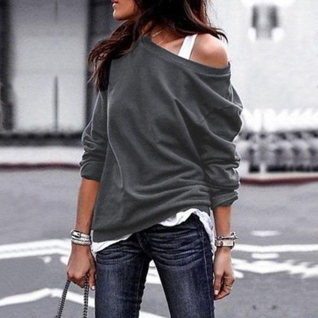 Cold Shoulder Round Neck Loose Fit Blouse - Veooy