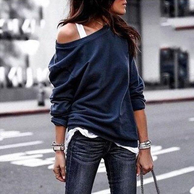 Cold Shoulder Round Neck Loose Fit Blouse - Veooy