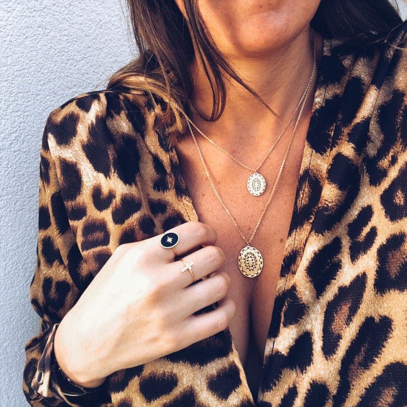 Womens Leopard V Neck Elegant Tops Low-cut Long Sleeve Blouse