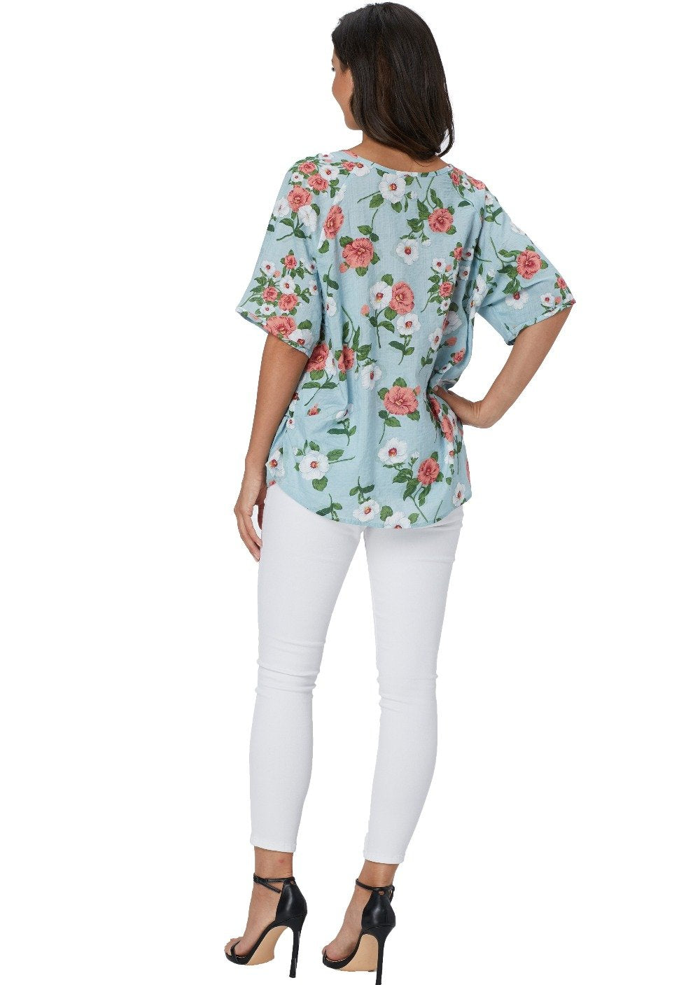 Womens Plus Size Short Sleeve Tops Floral Print Casual 100% Cotton Blouses