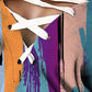 Women's Shift Dress Short Mini Dress Long Sleeve Print Lace up Patchwork Print Fall Winter Off Shoulder Plus Size Sexy Loose Rainbow S M L XL XXL 3XL-0222823