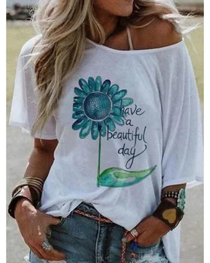 Women's T-shirt Floral Flower Round Neck Tops Basic Top White Yellow