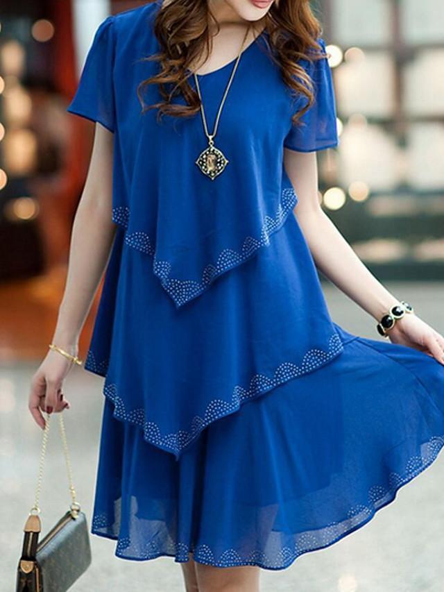 Women's Swing Dress Short Mini Dress - Short Sleeve Solid Colored Spring & Summer Hot Elegant Slim Black Blue Orange S M L XL XXL 3XL 4XL 5XL-0220805