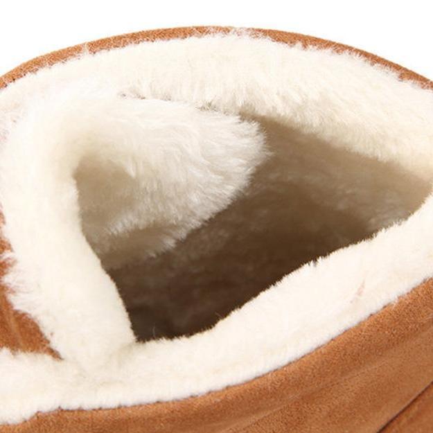 Women Leather Low Heel Snow Faux Fur Boots - veooy