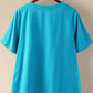 Women's T-shirt Cat Button Print Round Neck Tops Cotton Basic Basic Top Blue Green