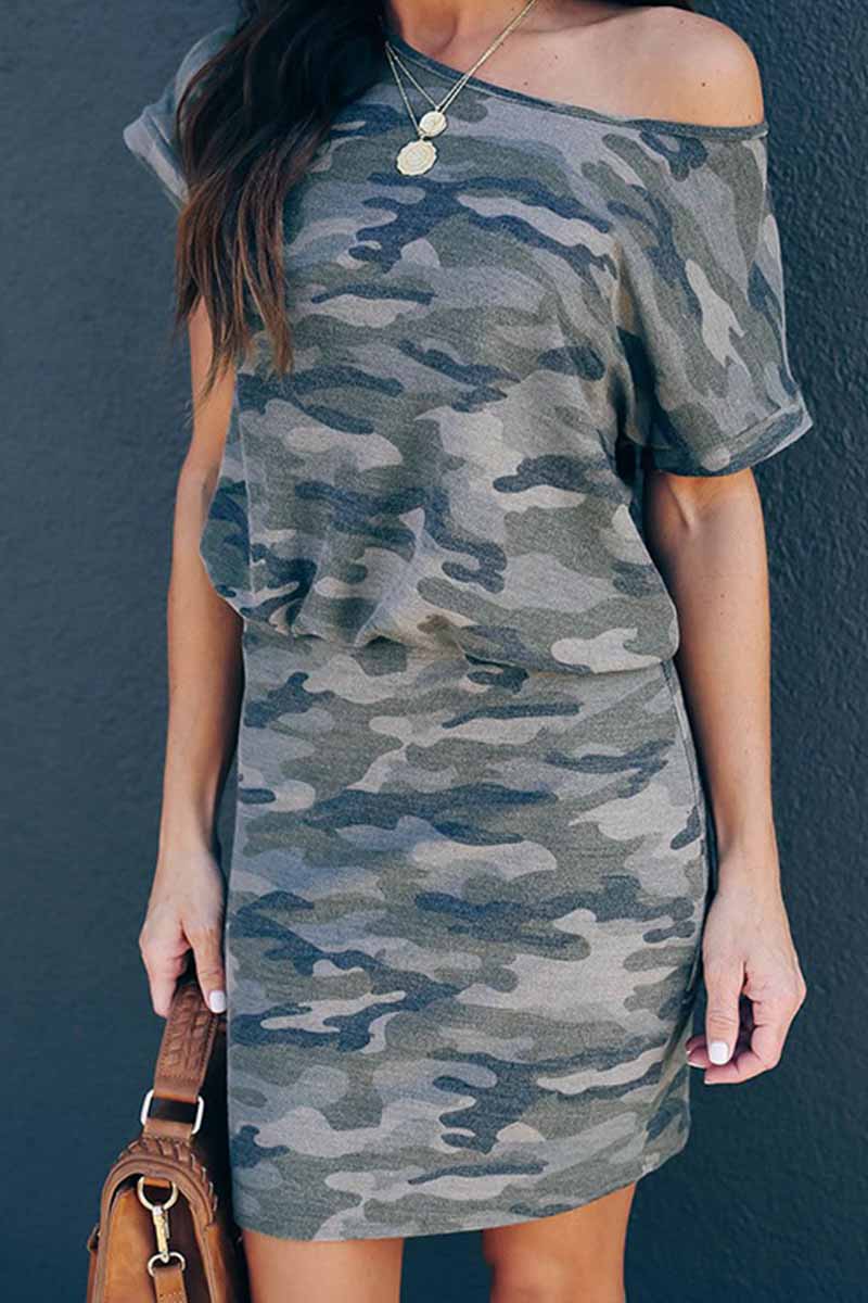 Sexy Camouflage Off Shoulder Mini Dress 💖