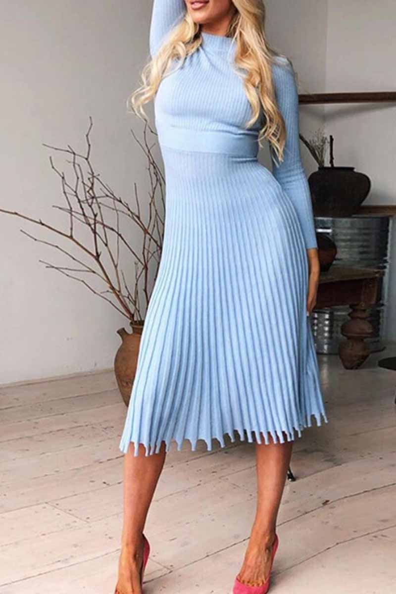 Solid Color Loose Pleated Knitted Midi Dresses 💖