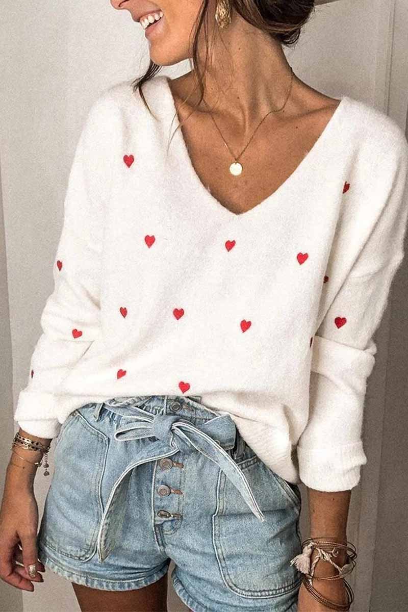 Loose V-Neck Heart-Shaped Knitted Sweater 💖