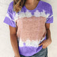Women's T-shirt Geometric Color Block Crew Neck Tops Basic Top Blue Purple Blushing Pink