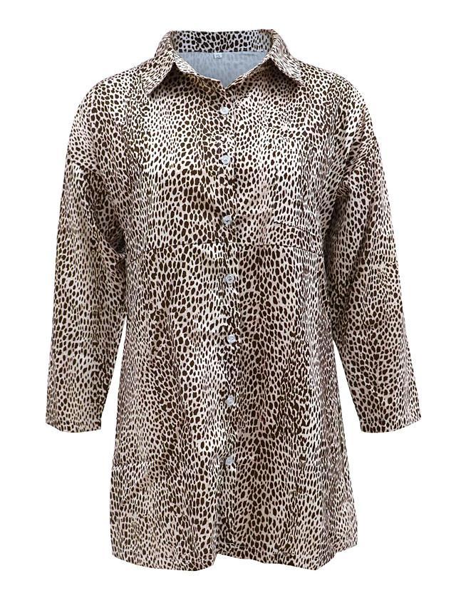 Women's Shirt Dress Short Mini Dress Long Sleeve Print Print Summer Hot Casual Khaki S M L XL XXL