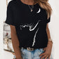 Women's T shirt Cat Graphic Cartoon Print Round Neck Tops 100% Cotton Basic Basic Top Black